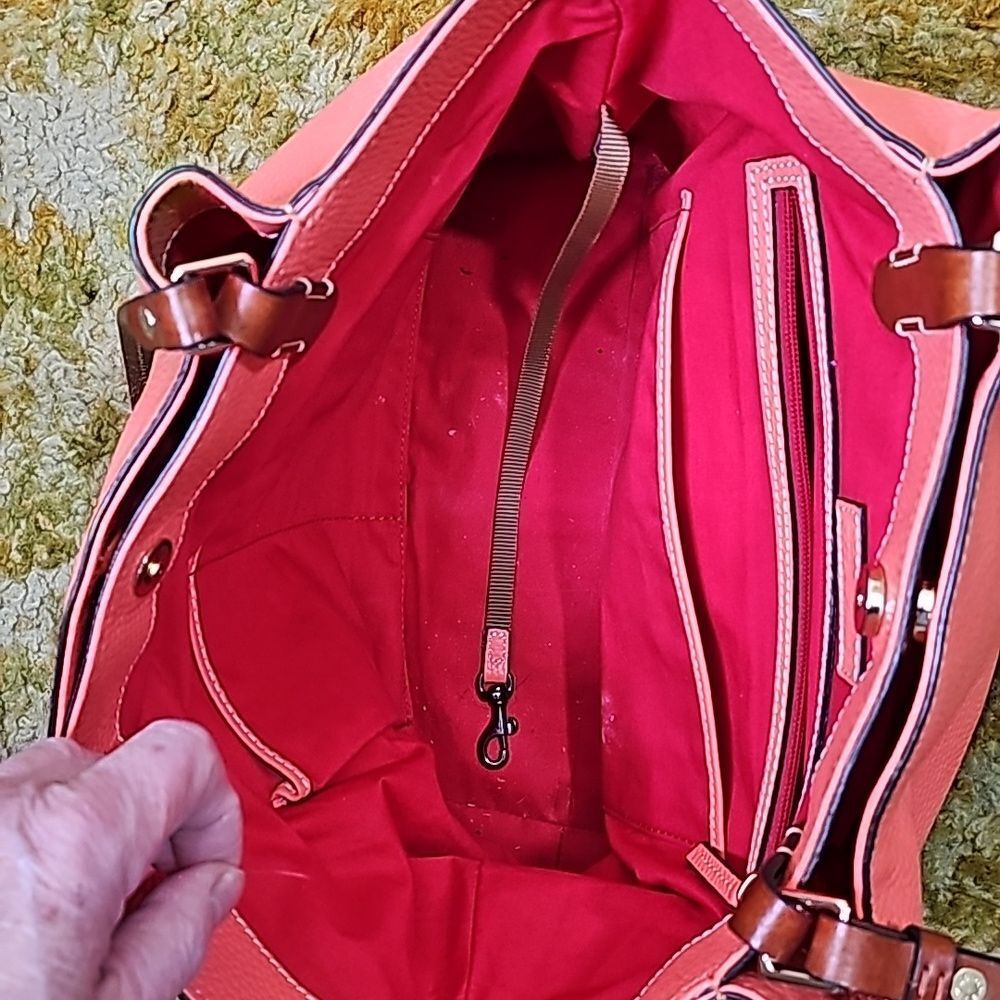Dooney &Bourke Tote Shoulder Bag Leather Orange Goldtone Hardware 3 Compartments - Picture 16 of 16